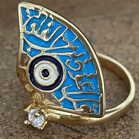 Gold-dipped/enamel Evil Eye ring - Picture 2 of 5